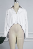 White Casual Solid Patchwork Asymmetrical Turndown Collar Tops