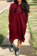 Burgundy Casual Print Basic Hooded Collar Long Sleeve Dresses