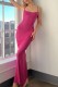 Rose Red Sexy Casual Solid Backless Spaghetti Strap Long Dress Dresses