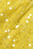 Yellow Sexy Solid Sequins Backless High Opening Spaghetti Strap Irregular Dress Dresses