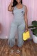 Grey Casual Print Letter U Neck Jumpsuits