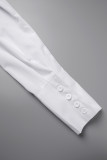 White Casual Solid Patchwork Asymmetrical Turndown Collar Tops