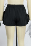 Black Street Solid Patchwork Pocket Loose Straight Solid Color Bottoms
