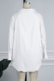 White Casual Solid Patchwork Asymmetrical Turndown Collar Tops
