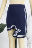 Blue Casual Solid Asymmetrical Skinny High Waist Conventional Patchwork Skirts