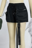 Black Street Solid Patchwork Pocket Loose Straight Solid Color Bottoms