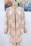 Apricot Casual Plaid Cardigan Outerwear