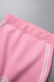 Pink Casual Solid Asymmetrical Skinny High Waist Conventional Patchwork Skirts
