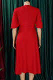 Red Work Elegant Solid Patchwork O Neck A Line Dresses