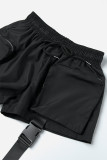 Black Street Solid Patchwork Pocket Loose Straight Solid Color Bottoms