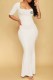 White Sexy Print Letter Square Collar Trumpet Mermaid Dresses