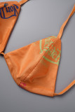 Pink Sexy Letter Patchwork Fold Strap Design 3 Piece Sets
