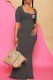 Grey Sexy Print Letter Square Collar Trumpet Mermaid Dresses