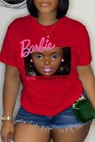 Pink Casual Character Print Letter O Neck T-Shirts