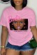 Pink Casual Character Print Letter O Neck T-Shirts