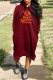 Burgundy Casual Print Basic Hooded Collar Long Sleeve Dresses