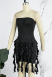 Black Sexy Solid Tassel Backless Strapless Sleeveless Dress Dresses