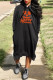Black Casual Print Basic Hooded Collar Long Sleeve Dresses
