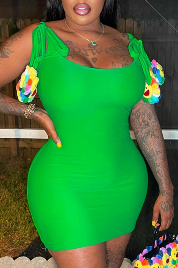 Green Sexy Casual Solid Backless U Neck Sling Dress Dresses