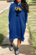 Blue Casual Print Basic Hooded Collar Long Sleeve Dresses
