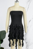 Black Sexy Solid Tassel Backless Strapless Sleeveless Dress Dresses