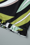 Green Sexy Casual Print Backless O Neck Long Sleeve Two Pieces