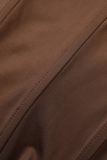 Brownness Sexy Casual Solid Backless Hooded Collar Tops
