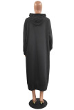 Red Casual Print Basic Hooded Collar Long Sleeve Dresses