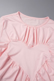 Pink Casual Solid Asymmetrical O Neck Tops