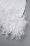 Red Sexy Casual Solid Patchwork Feathers V Neck Long Sleeve Romper