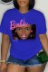 Blue Casual Character Print Letter O Neck T-Shirts