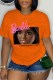 Orange Casual Character Print Letter O Neck T-Shirts