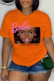 Pink Casual Character Print Letter O Neck T-Shirts