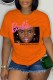 Orange Casual Character Print Letter O Neck T-Shirts