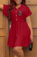 Red Casual Letter Print Patchwork Turndown Collar Short Sleeve Dress