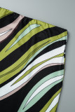 Green Sexy Casual Print Backless O Neck Long Sleeve Two Pieces
