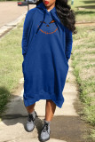 Red Casual Print Basic Hooded Collar Long Sleeve Dresses