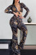 Black Sexy Casual Print Letter V Neck Long Sleeve Two Pieces
