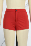 White Casual Solid Patchwork Skinny High Waist Conventional Solid Color Shorts