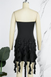 Black Sexy Solid Tassel Backless Strapless Sleeveless Dress Dresses