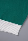 Green Casual Patchwork Contrast Half A Turtleneck Short Sleeve Two Pieces