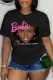 Black Casual Character Print Letter O Neck T-Shirts