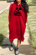 Red Casual Print Basic Hooded Collar Long Sleeve Dresses