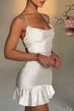 White Sexy Solid Backless Cross Straps Spaghetti Strap Sleeveless Dress Dresses