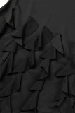 Black Sexy Solid Tassel Backless Strapless Sleeveless Dress Dresses
