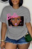 Pink Casual Character Print Letter O Neck T-Shirts