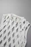White Sexy Solid Tassel Hollowed Out O Neck Sleeveless Dress Dresses