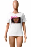 Pink Casual Character Print Letter O Neck T-Shirts