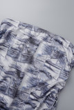 Blue Casual Print Basic O Neck Long Sleeve Two Pieces