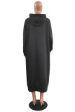 Red Casual Print Basic Hooded Collar Long Sleeve Dresses